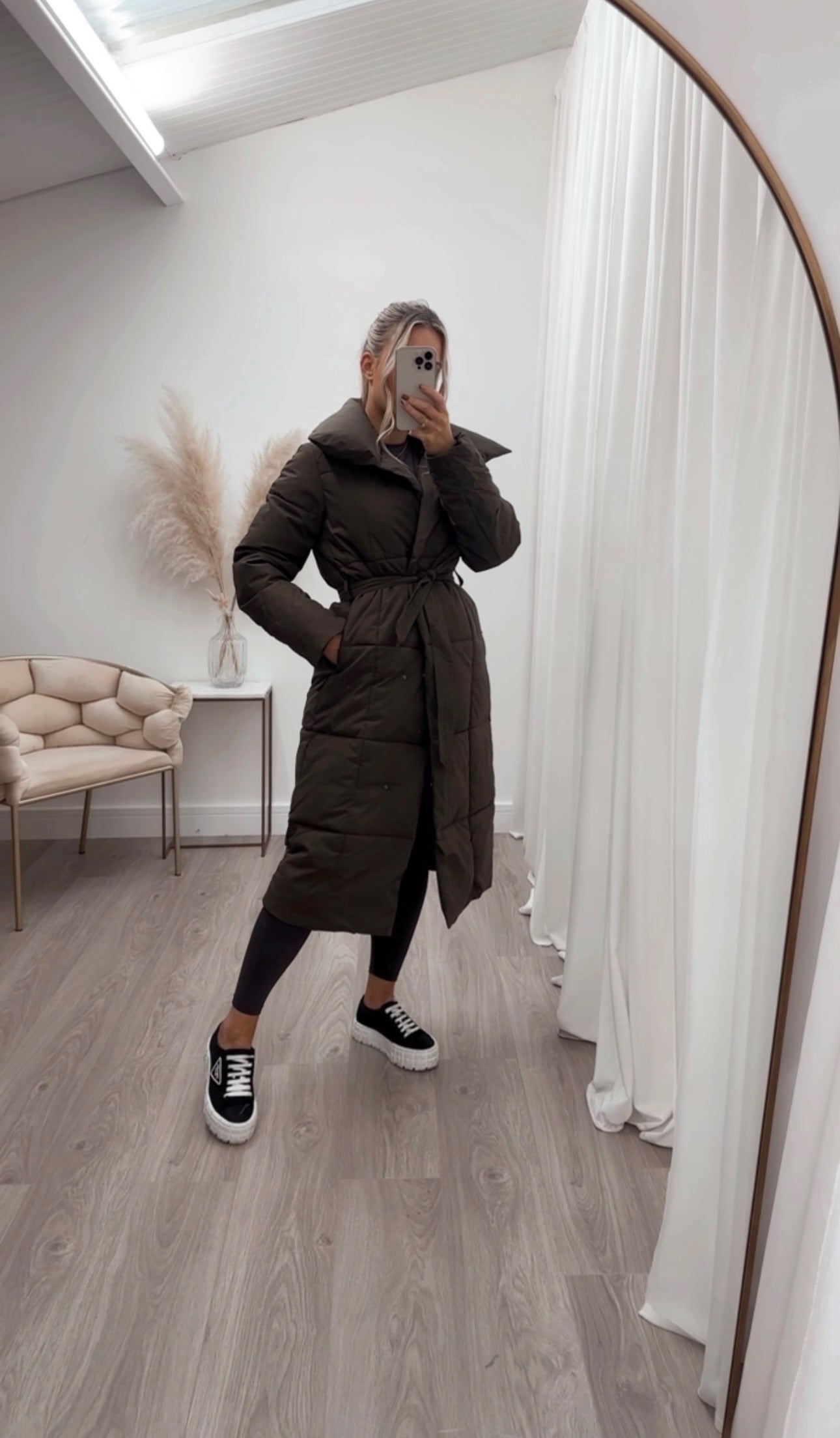 Khaki longline puffer coat hotsell