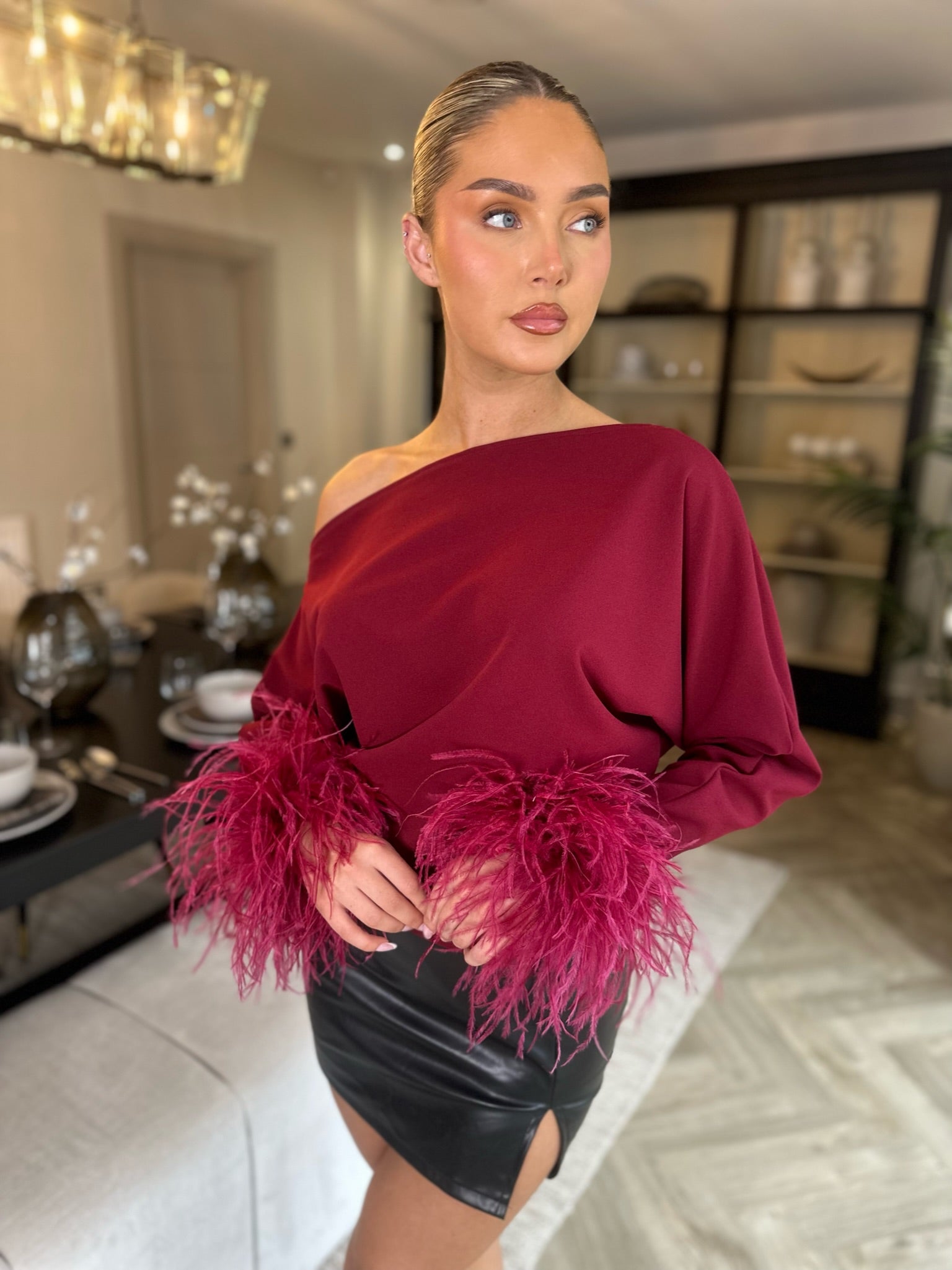 Arella ostrich feather Top Wine