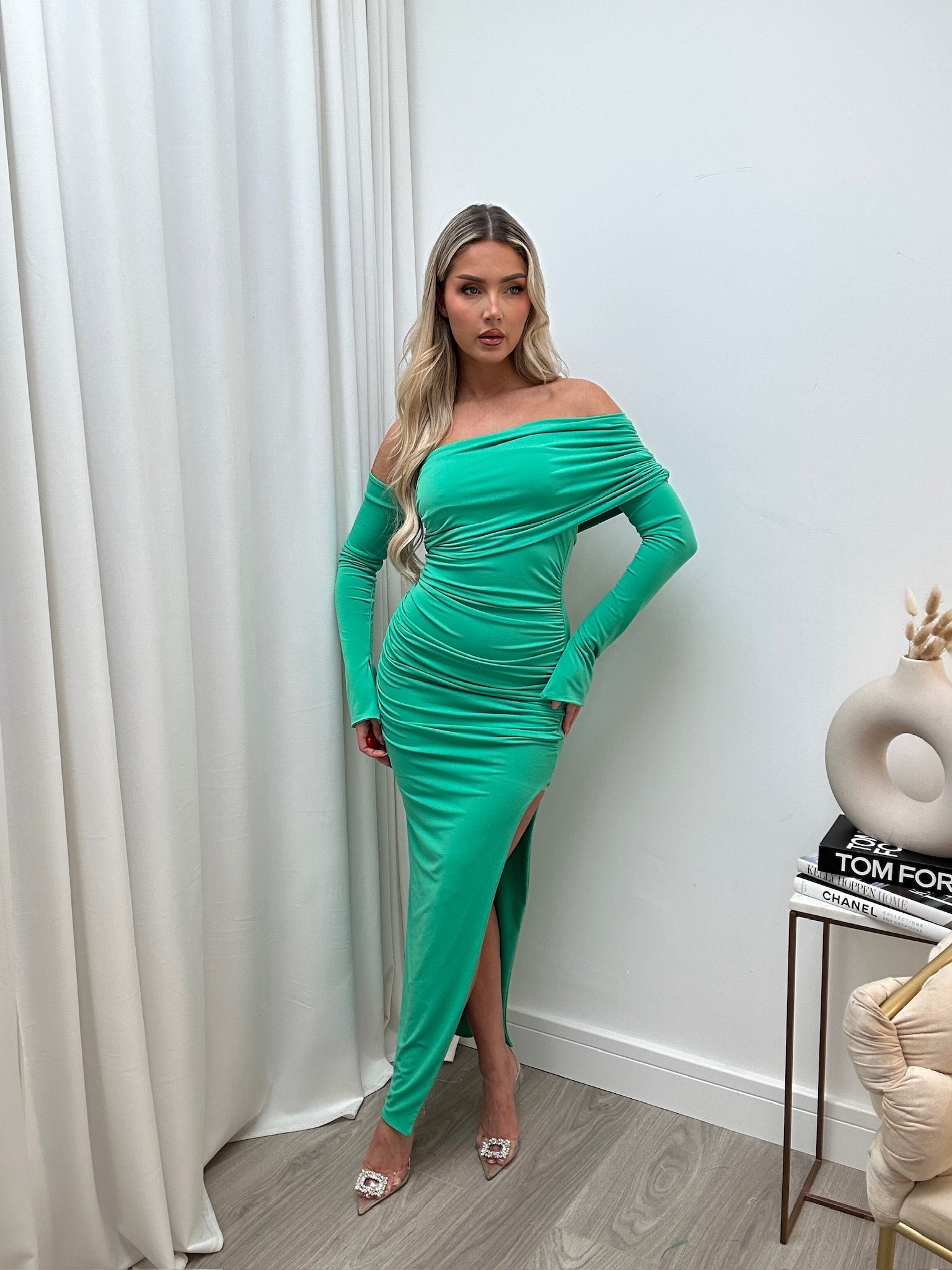 April Two Sleeve Midi Dress Emerald Green