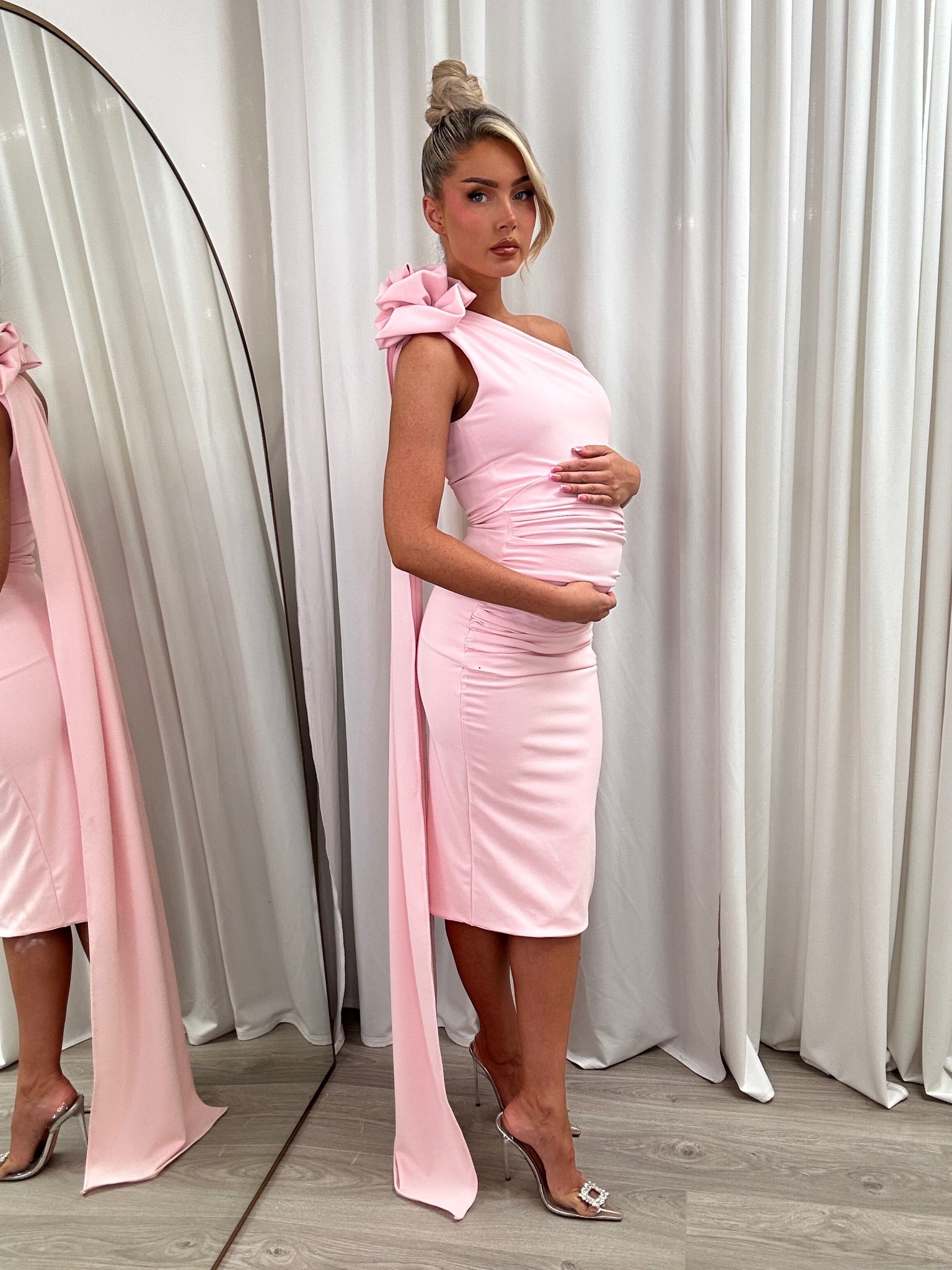 Maya Maternity Midi Dress Baby Pink