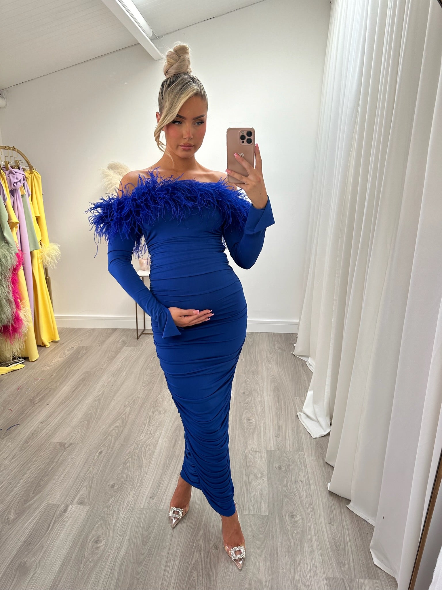 Carrie Ostrich Maternity Maxi Royal Blue