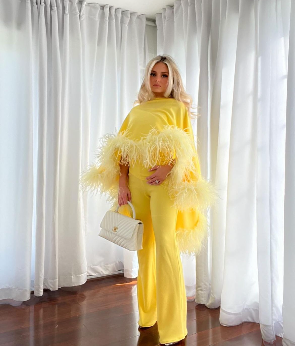 Kylie Cape Trouser Set Yellow