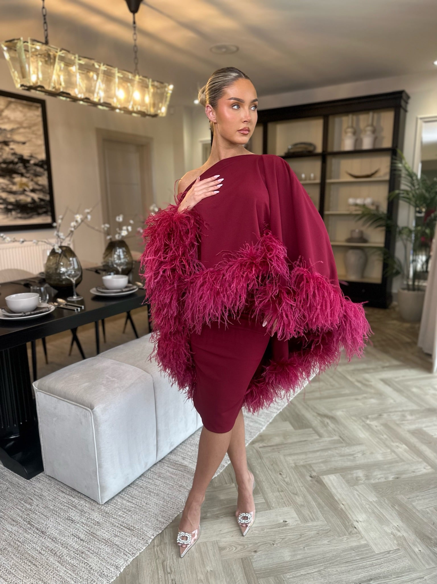 Kylie Cape Midi Skirt Set Wine