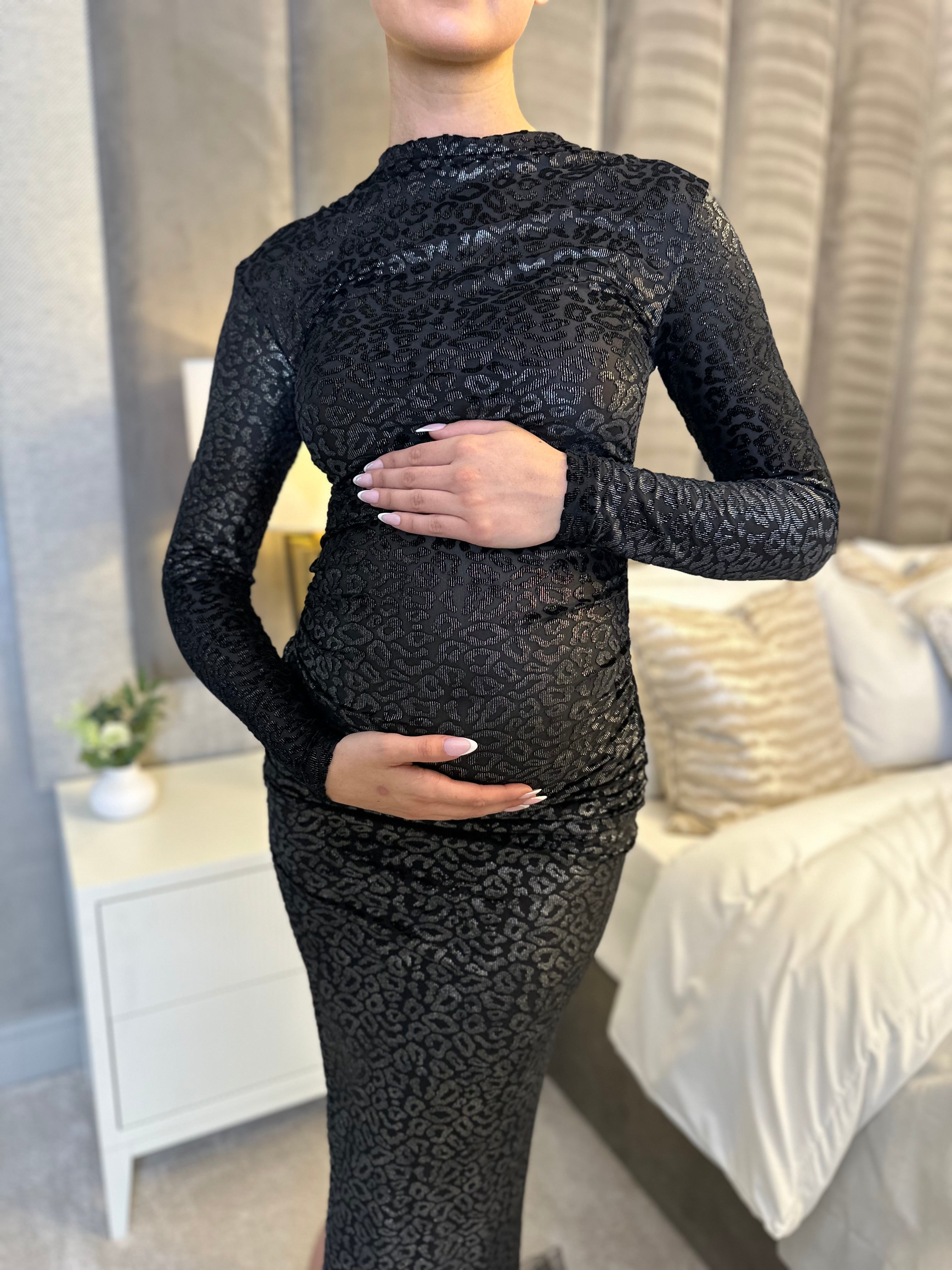 Kourtney Maternity Midi Dress Burnt Out Print Black