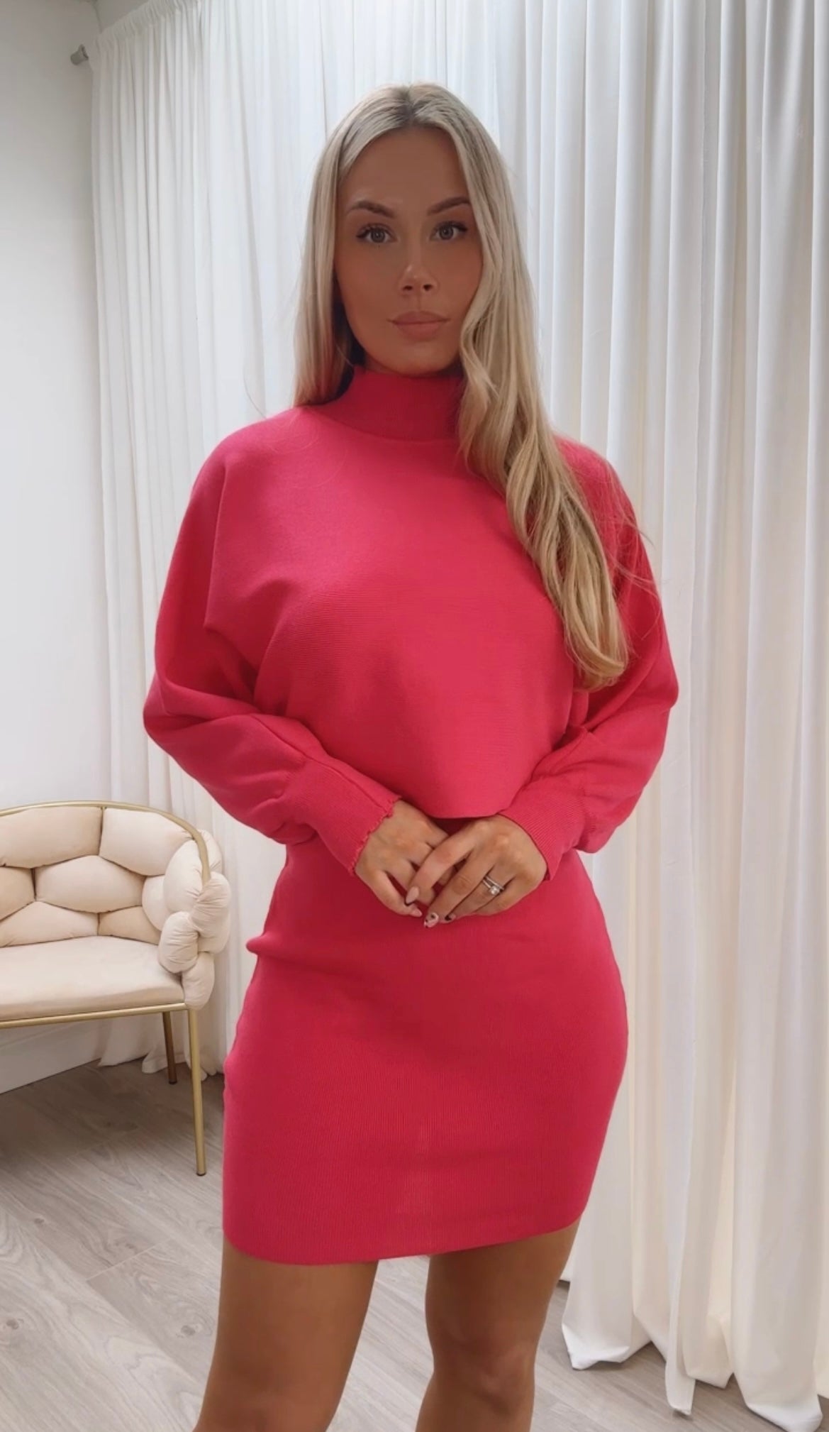 Knitted Two-Piece Set Hot Pink