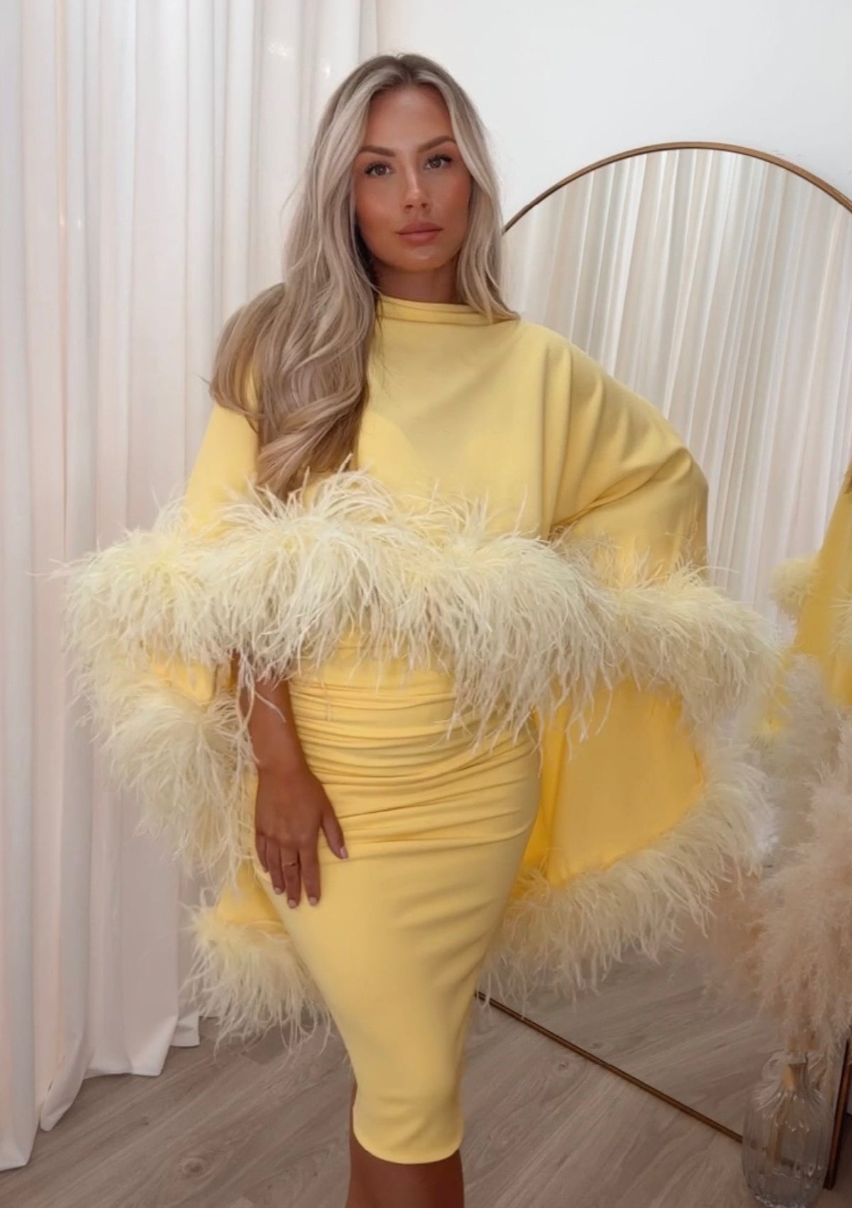 Kylie Cape Midi Skirt Set Yellow