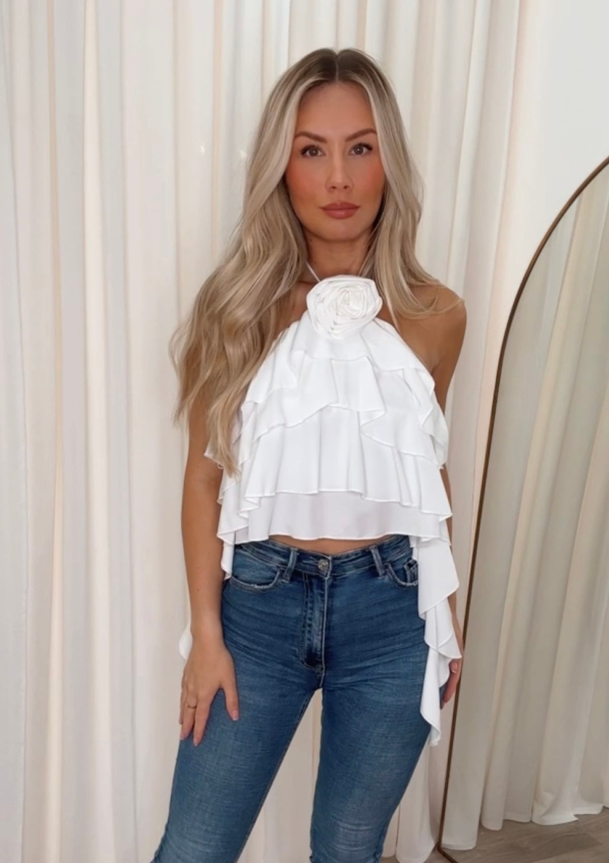 White store frilly top